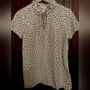 Lightweight Ann Taylor Polka Dot Ruffle Tie Collar Blouse Size Small Silk cotton